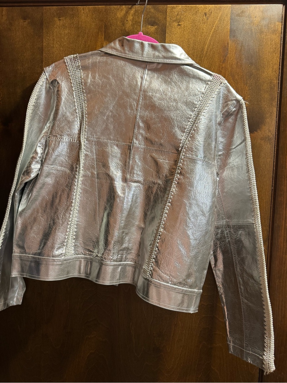 Women’s Metallic Silver Genuine Leather  Coat Jacket - Picture 2 of 7